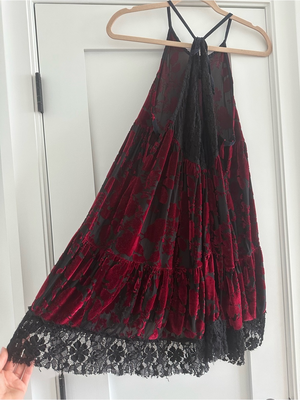 Free People Y2K Red Velvet Sheer Babydoll Dress - Picture 6 of 8